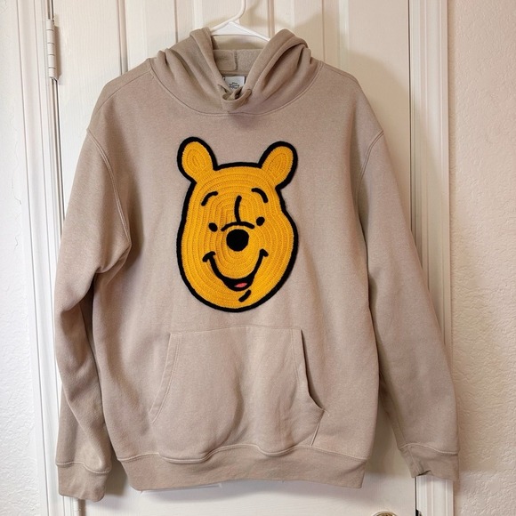 Disney Winnie the Pooh Hoodie Tan Crochet Patch Face Size Large - Picture 3 of 13